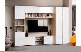 Гостиная Алетра дуб крафт серый / глянец белый комплектация 1